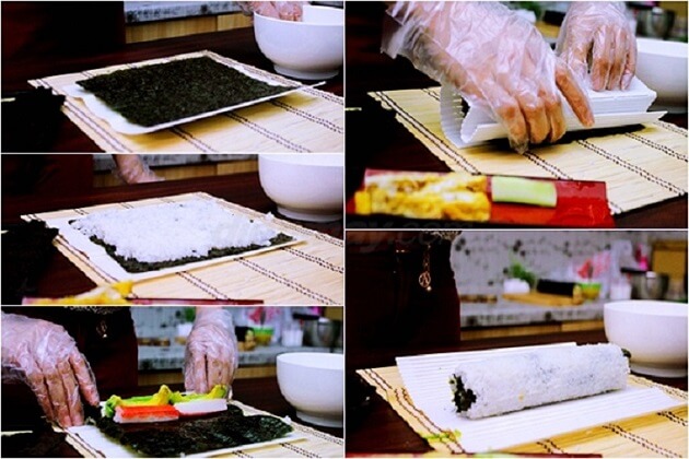 cách làm sushi bằng mành tre
